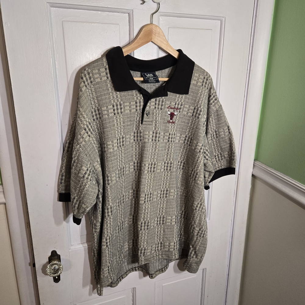 Lee Black and Cream Patterned Chicago Bulls Polo Shirt Size XXL